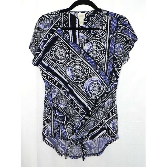 CHICO'S medallion print tie front stretch top 0 - Picture 1 of 4